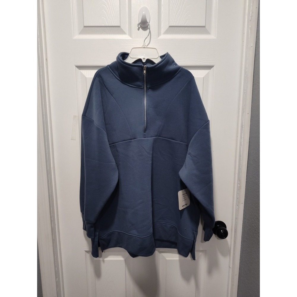 Ebb & Flow Athleisure Women's Size‎ 1X Blue Pullover Sweatshirt Quarter Zip NWT